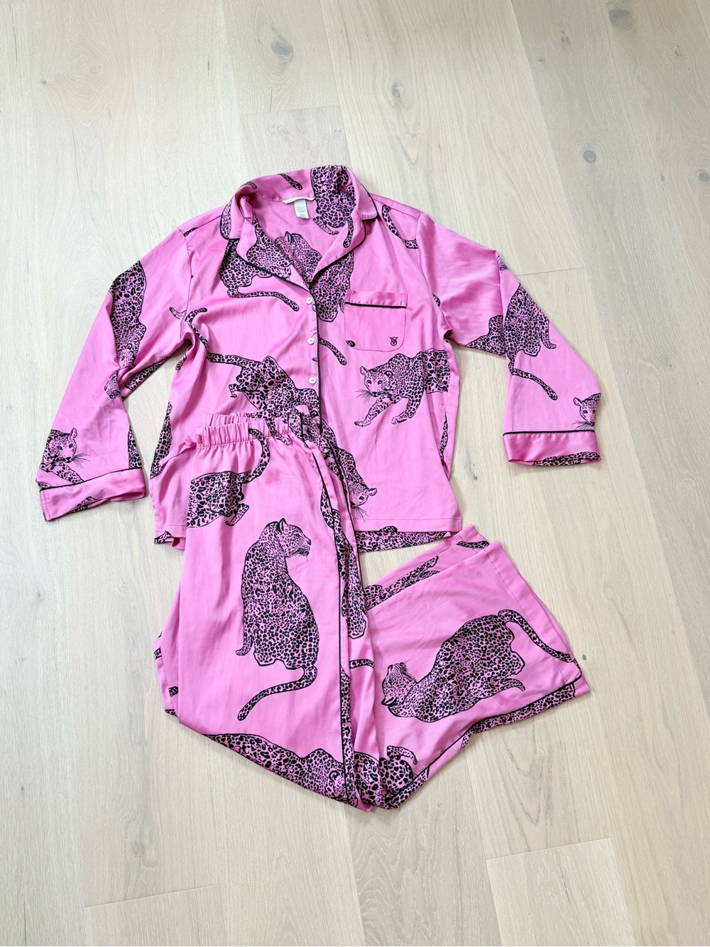Pink Leopard Print Kids Pajama Set - Long Sleeve Top & Shorts